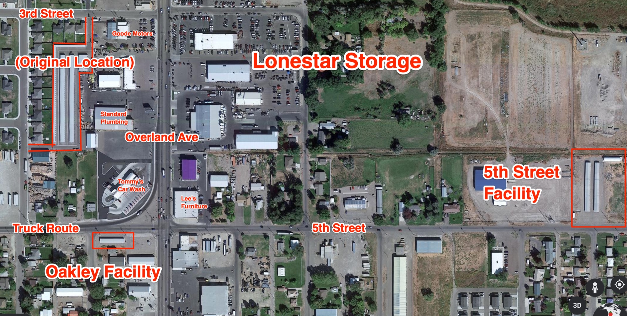 Lonestar Storage's three yards in Burley: 3rd Street, 5th Street and Oakley Ave