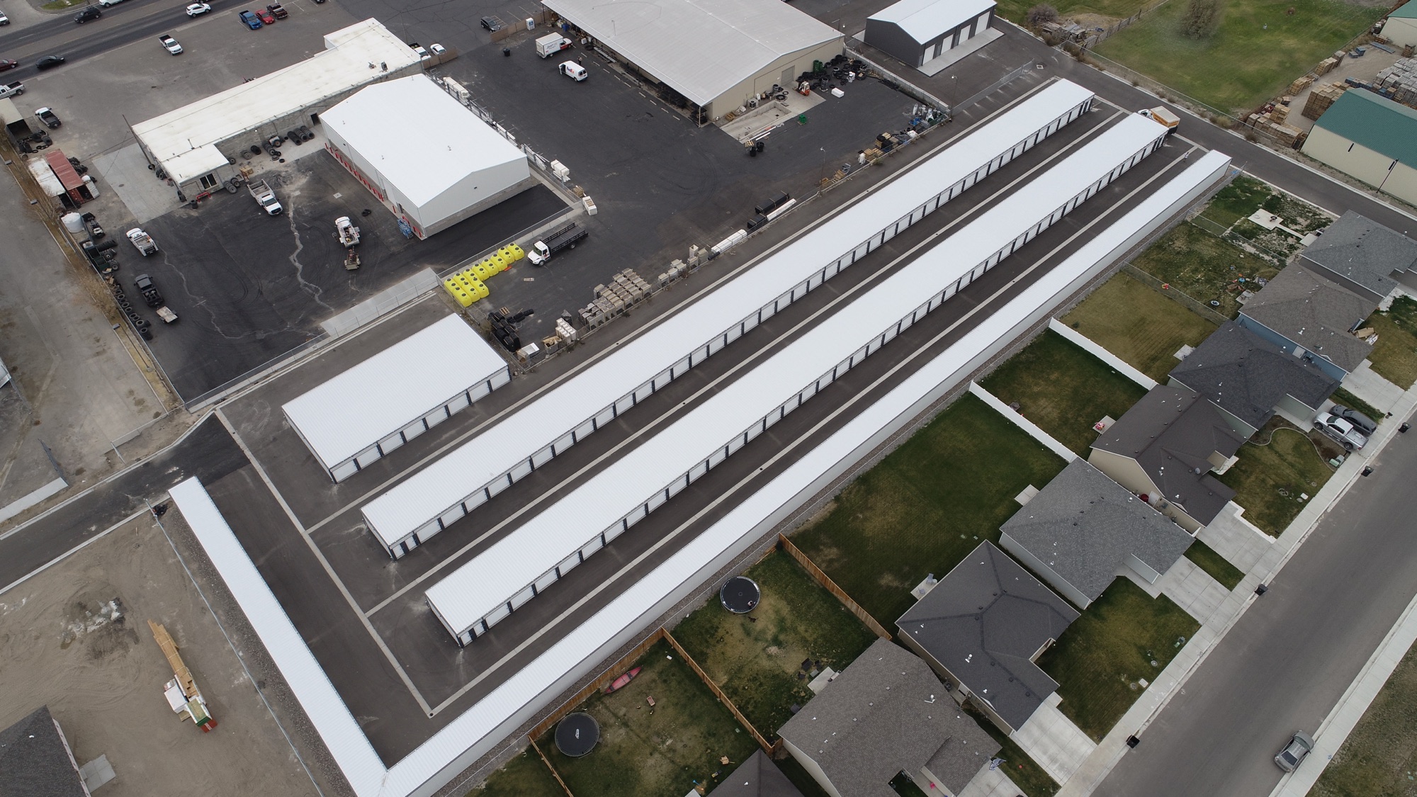 Paved aisles and roll-up doors on every building
